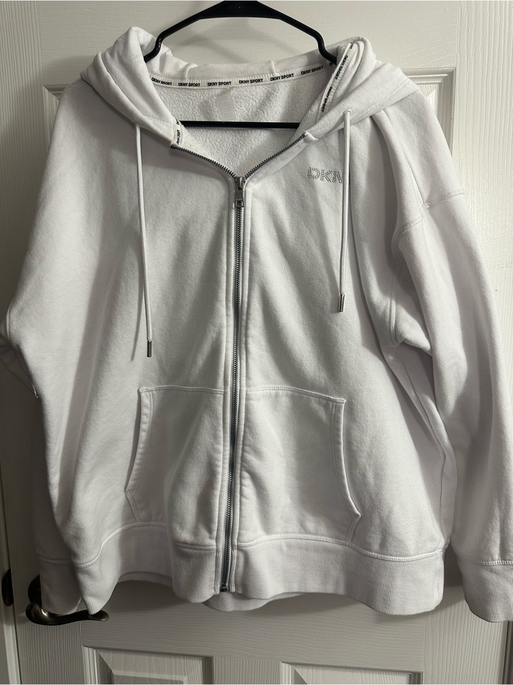 DKNY White Full-Zip Hooded Sweatshirt Jacket XL